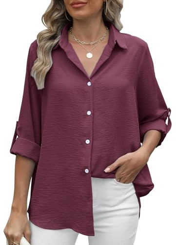 Decorie Camicia Donna Elegante Blusa Manica Lunga Camicette Donna con Maniche (Z1,M)