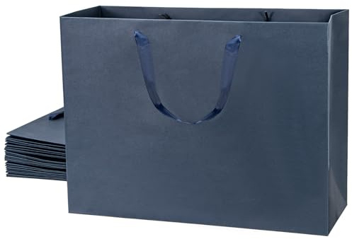 SEECGOO Königsblaue Geschenktüten mit Griffen, 12 Stück Papiergeschenktüten Groß, Blaue Einkaufstüten für Lebensmittel, Kleine Geschäfte, Umschlag für Geburtstag, Hochzeit, 40.5 x 15 x 30.5 cm
