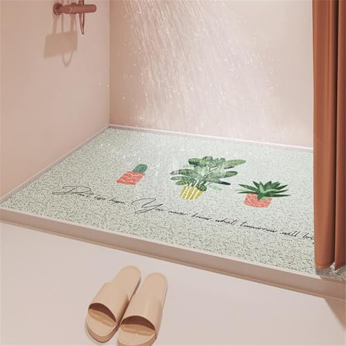 Mateju Duschmatte rutschfest, PVC-Luffa Duschmatte Schnell Trocknend Weich Komfort Sicherheits Badematte Antirutschmatte Dusche für Badewanne und Nassbereiche (Topfpflanze 5,50x80cm)