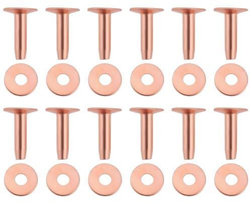 YINETTECH Lot de 50 Rivets en Cuivre Massif pour Sellier Rivets en Cuir 12 X 3,3 Mm pour Ceintures en Cuir Sacs à Main Sacs à Dos Artisanat avec Rondelles de 9 Mm