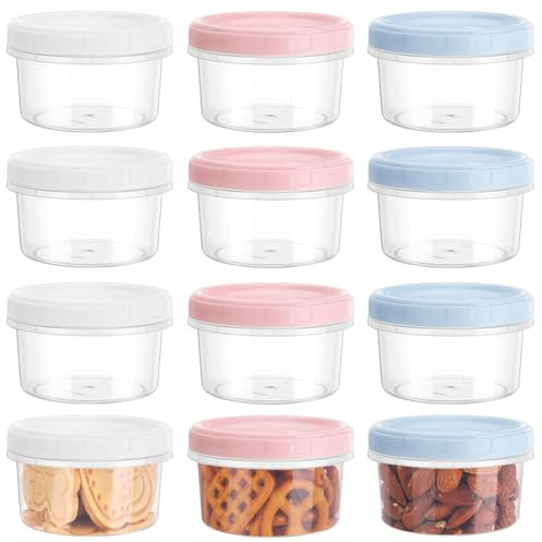 YWKJDDM Lot de 12 petits récipients alimentaires avec couvercles, 200 ml, pour vinaigrette, sauce, goûter, fruits, yaourt