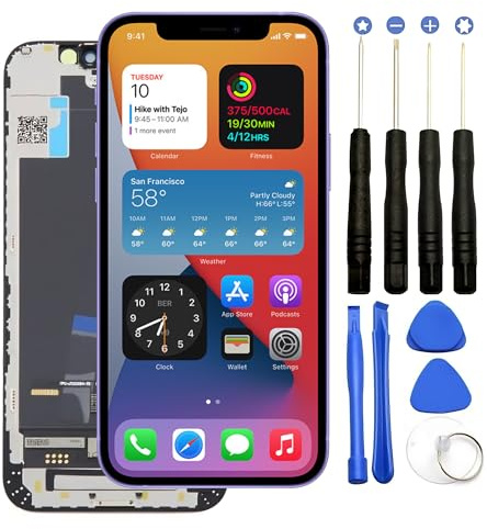FLYCDI Écran OLED de Remplacement pour iPhone 12 Mini - 5,4 Écran Tactile Full HD avec Digitizer - Kit de Réparation Complet Compatible Modèles A2176 A2398 A2399 A2400
