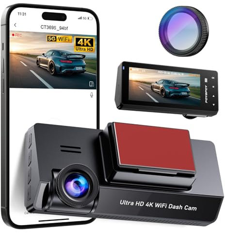 Dashcam Auto Vorne 4K,Dash Cam mit CPL Filter,AutoKamera mit 64G SD Karte,5GHz WiFi Dashcam,3.69 IPS-Bildschirm,Nachtsicht,170°Weitwinkel,G-Sensor,Loop-Aufnahme,Parküberwachung