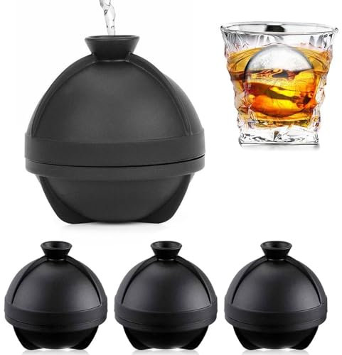 Molde Hielo Redondo, Juego de 4 Molde para Hielos Redondos de Silicona Con Tapa de Embudo, Moldes de Cubitos de Hielo Redondos Apilables Cubitera Hielo Ice Cube Tray para Cócteles, Whisky