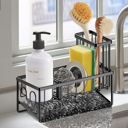 Sinnsally Sink Caddy Tidy Organiser with Self Draining Tray,Sponge Holder Sink Storage Rack,Washing up Utensil Caddy for Countertop Kitchen Accessories & Organisation