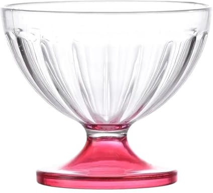 BOJHGO Ice Cream Bowl 2pcs Transparent Salad Plates Clear Ice Cream Bowl For Dessert Shake Goblet Glass Embossed Ice Cream Cup Home(Red)