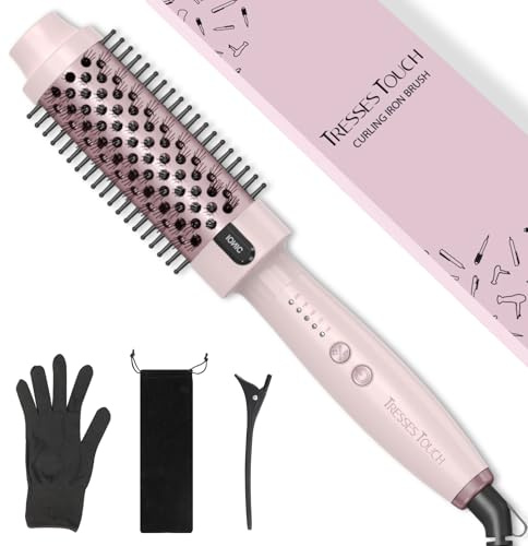 Tresses Touch Thermal Brush, Thermobürste Negativ-Ionen, Elektrische Rundbürste mit 5 Temperaturstufen, Stylingbürsten Universal-Spannung, Tourmalin-Keramik, Dual-PTC 30s-Schnellwärmung, Pink