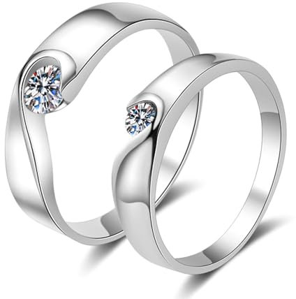Tolldek 14K Weißgold Au585 Partnerringe, Klassiker Pärchen Ringe mit Labor Diamant 0.3 Karat VVS1, Gold 585 Freundschaftsringe Herren Echte Goldschmuck, Gr.53 (16.9)