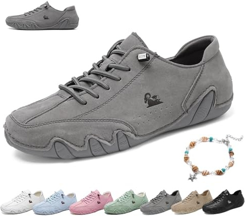 Ultrabekväma barfotaskor for kvinnor Utomhus Beck-skor Vattentät, halkfri Lättviktsminimalistisk Casual Platta Loafers Ortopedi Sneakers for Vandring Promenader och körning(grå,38 EU)