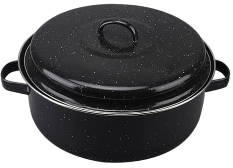 Covered Round Roaster, Roasting Pan with Lid, 9.5 Inch Enamel Cookware Includes Dual Handles, Gloves, Food Clips, Grid, Rust-Proof Roaster Oven for Home