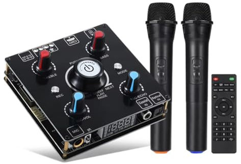 Knoruley Máquina de Karaoke con Micrófono Dual, Amplificador de Potencia de Sonido Bluetooth 5.0, Reproductor de U-Disk y Amplificador Integrado, Subwoofer de Audio para el Hogar