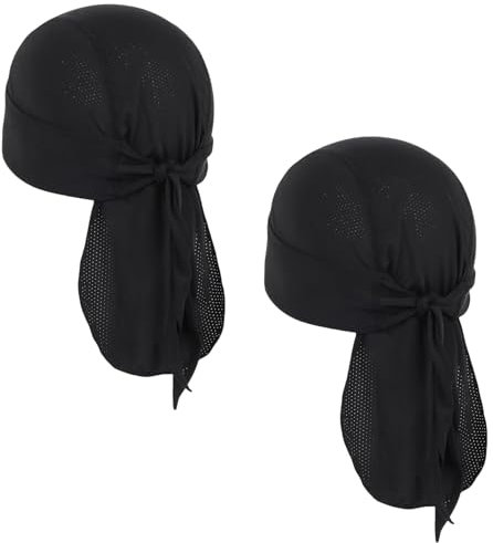 AWAVM Set de 2 Bandanas Hombre Negras, Durag para Hombre, Pañuelo Cabeza Absorbente de Sudor, Gorra Running Hombre, Ideal para Pañuelos Hombre en Ciclismo, Motociclismo y Actividades Deportivas.