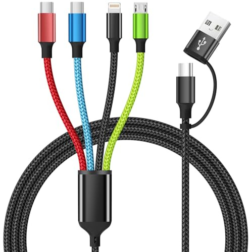 Firsting Travel 4 in 2 Multi Charging Cable, Dual Type-C, 1Pack 5FT | USB A/USB C Multi Charger Cord with IP, Type C and Micro USB Ports, 480Mbps Data Sync for Multiple Devices, Travel and Home