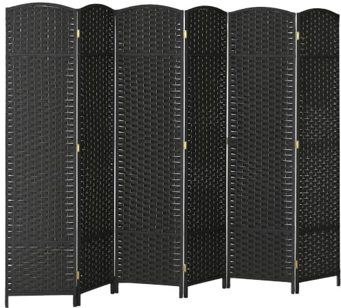 HOMCOM Paravent 6-teilig Raumteiler Faltbar Sichtschutz 240x170 cm Schwarz | Trennwand aus Kiefernholz, Raumtrenner, Stellwand, für Schlafzimmer Wohnzimmer