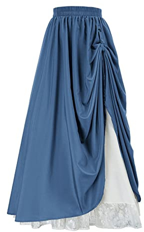 Jupe médiéval pour femme à double couche, jupe midi Renaissance à taille élastique, jupe folklorique midi avec volants - Jupe victorienne A-ligne - Jupe superposée - Tenue de festival pour Halloween