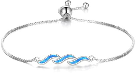 URONE Wellen Kette 925er Sterlingsilber Blauer Opal Ozeanwellen Armband Ozean Meer Strand Schmuck Geschenke für Frauen