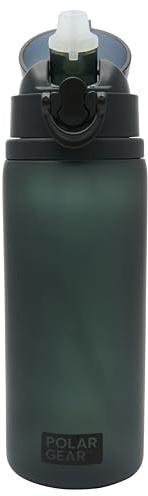 Polar Gear Kids Push Button Flip Cap 650ml Bottle - Leak-Proof Design with Secure Screw Cap & Soft Silicone Straw, Black