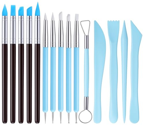 DOPENSPI Lot de 15 outils de sculpture en silicone à double extrémité en silicone avec pointe en caoutchouc souple, outil de modelage en silicone, outils de sculpture pour poterie, peinture, ongles