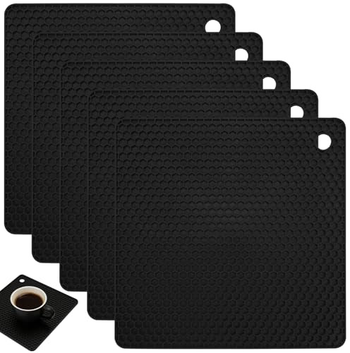 Piuluvor® 5 Stücke Topfuntersetzer Hitzebeständig, Schwarz Topflappen Silikon Untersetzer Topf rutschfest Wabenmuster für Töpfe Teekannenund Schüsseln, Spülmaschinenfest