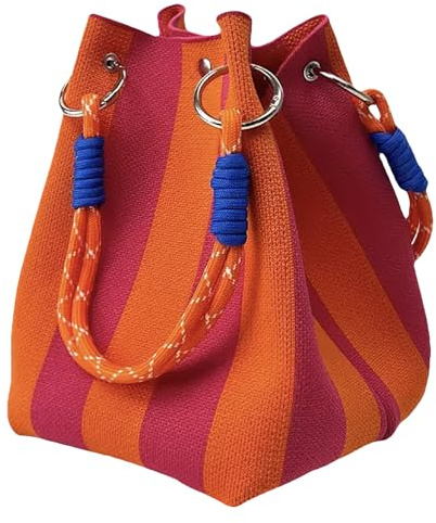 Anopo Strick Beuteltasche Kleine Strandtasche für Damen | Magnetverschluss, abnehmbarer Griff, Mini-Größe, handliche Handgelenktasche für Reisen, Alltag und Urlaub