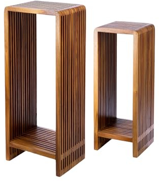 GILDE 2er Set Deko-Säule Cali aus Holz - rechteckig - naturfarben - Höhe 86cm x Breite 34cm