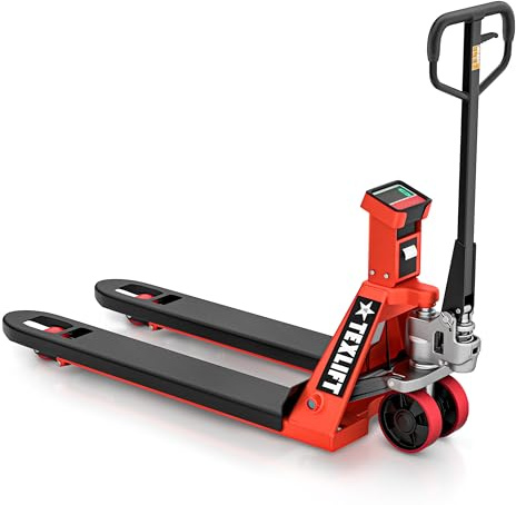Industrial Manual Pallet Jack with Built-in Scale & Printer, 5500 lb Capacity, 48 x 27 Forks, Heavy-Duty Hand Pallet Truck with Digital Weighing & Receipt Printing, 8 Lift Height (US-PTSCP55K.)