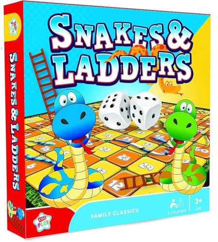 ZINNIAUK Snakes and Ladders Board Game – Classic Family Board Game for Kids & Adults, 2-6 Players, Educational Counting Game with Board, Counters, Dice & Cup for Family Game Nights, Parties & Gifts