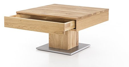 WOODLIVE DESIGN BY NATURE Massivholz Couchtisch quadratisch aus Wildeiche, geölter Wohnzimmer-Tisch, Beistelltisch inkl. Schublade, Tisch 75 x 75 cm