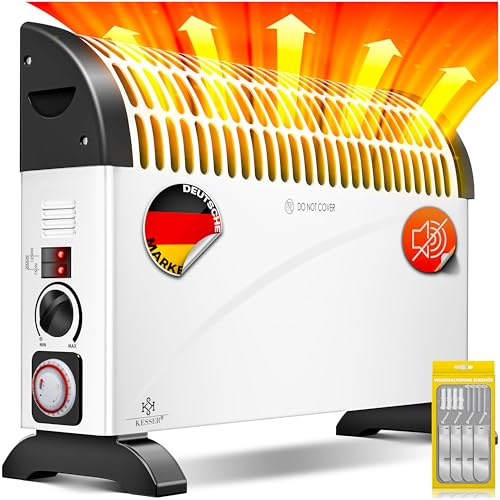 KESSER® Termoconvettore Riscaldatore da 2000 watt, timer 24 ore | controllo termico continuo | Riscaldamento turbo | 3 livelli | Vassoi per il trasporto, bianco