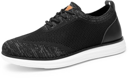 Bruno Marc KnitFlex Breeze Lätta och avslappnade stickade Oxford-sneakers med snörning för män, Svart/grå, 44 EU