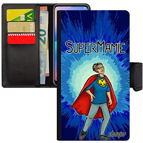 utaupia Coque pour iPhone 11 Pro Simili Cuir Rabat Porte Cartes Super Mamie Etui Mamy Bleu Grand Mere Texte personnalisé Humour Drole Heros