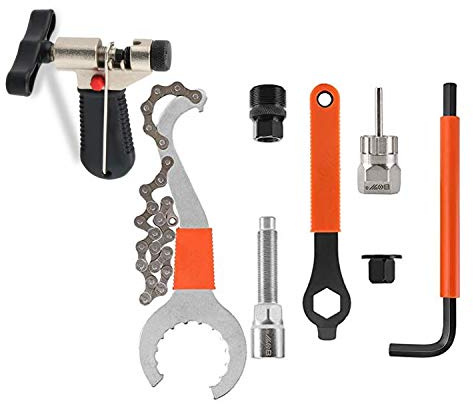 8Pcs Bike Tool kits set, ATGRS 3 in 1 Multi Bike Cassette Removal Tool with Chain Whip and Auxiliary Wrench & MTB Bracket Removal, Crank Puller Tool + 16mm Spanner, Portable Emergency Accessories Kit