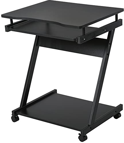HOMCOM Movable Computer Desk with 4 Moving Wheels Sliding Keyboard Tray Home Office Workstation Black
