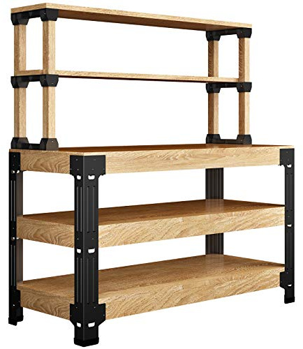 FLEXIMOUNTS Universelles Stahl-Werkbankbein-Set, Garagenregal, Rahmen, Werkbänke, anpassbar in Größen und Farben, maximal 243,8 cm Länge, 121,9 cm Breite, verstellbare Höhe, Schwarz, Holz nicht im