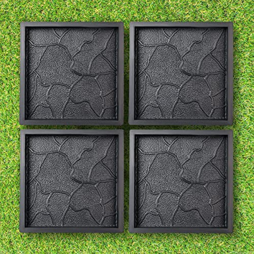BETONEX Plastic Molds Concrete Set Patio Paving Mold 4 pcs - Big Large Pathmaker Precast Concrete Molds and Forms Stampcrete for Walkways - Beautiful Cobblestone Molds for Concrete, Reusable