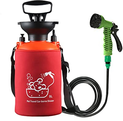CLICIC Pressure Sprayer with 7 Spray Modes, Camping Shower with Removable Hose and Shower Head for Camping Outdoor Traveling Hiking and Pet Bath