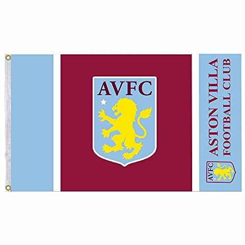 Aston Villa Official Giant Football Crest Flag With Brass Eyelets (5ft x 3ft & 100% Polyester), multi
