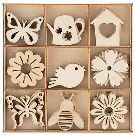 Ideen mit Herz Streu-Deko aus Holz | Frohe Ostern | Holz-Motive Frühling | Frühlings-Deko | Tisch-Deko | Inklusive Holz-Box | 9 versch. Designs, je 6 Stück | 54-teilig