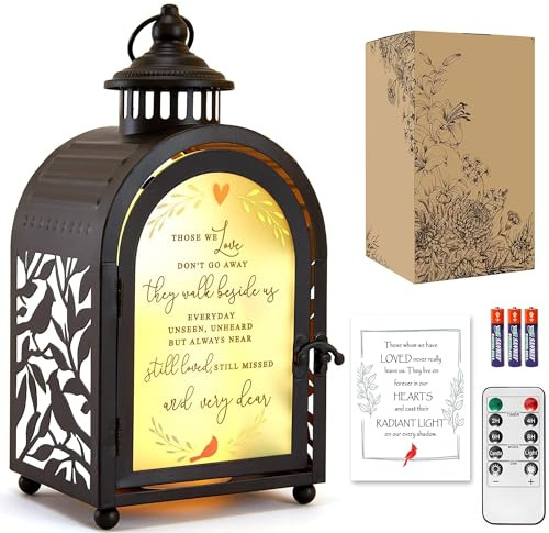 WOODEXPE Sympathy Gift Memorial Gift for Loss of Loved One Memorial Lantern with Flickering LED Candle and Remote Control - Those We Love (Black)