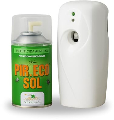 Virsus 1 Bomboletta Insetticida a Base di Piretro da 250 ml per Mosche zanzare e Insetti Volanti e Striscianti Uso Domestico, Piretro Naturale + 1 Erogatore Night And Day Automatico programmabile
