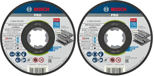 Bosch Professional 10 Stück gerade Trennscheibe Standard (für Inox, X-LOCK, Ø115 mm, BohrungsØ: 22,23 mm, Dicke:1 mm) (Packung mit 2)