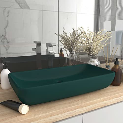 CIADAZ Luxus-Waschbecken, Aufsatzwaschbecken, Waschtisch, Aufsatzwaschtisch, Wash Basin, Badmöbel, Bathroom Sink, Rechteckig Matt Dunkelgrün 71x38 cm Keramik