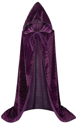 FUIPVGI 140 cm/55 Violet Cape à Capuche Velours Adulte Unisexe,Cape à Capuche Longue,Cape Halloween,Costume de Faucheuse,pour Halloween Noël Déguisement Vampire Fantaisie Médiéval (Violet)