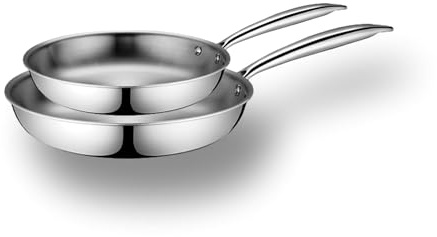 Cflagrant Poêle Inox 18/10 Triply Premium Sans PFAS/PFOA/PTFE/Cadmium, Acier Inoxydable 3 Couches, Compatible Induction, Tous Feux et Four, Qualité Professionnelle (Lot de 2 Poêles 24/30cm)