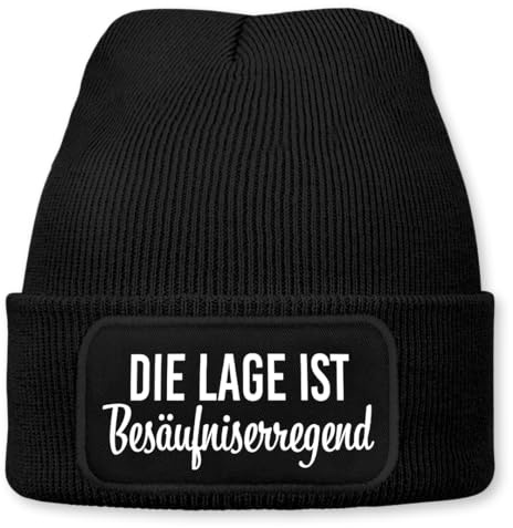 Prozente Momente Die Lage ist besäufniserregend - Beanie | Strickmütze | Wollmütze | Beanie mit Druck | lustige Sprüche | Apres-Ski | Winter