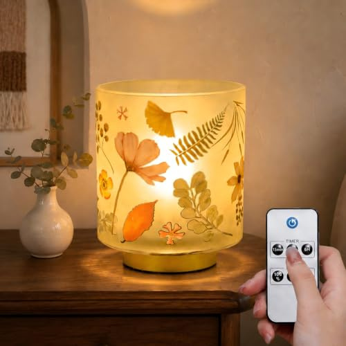 ULAROOM Battery Operated Small Lamp with Remote Control, Cordless Table Lamps with Timer, Portable Dimmable Brightness Bird Pattern Desk Lamp for Home Decorative Kids Bedroom (Blossom)