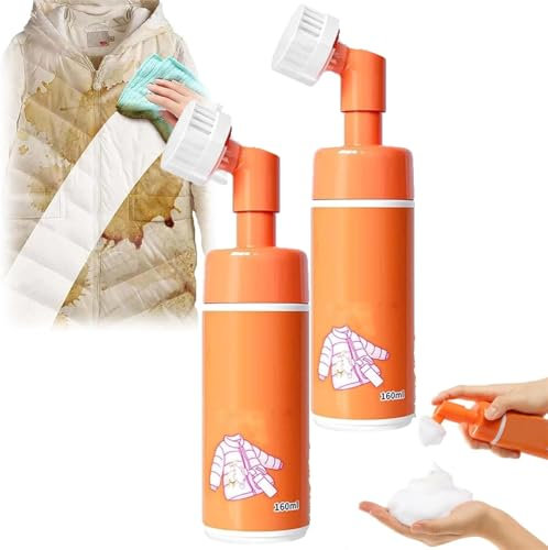 Dry Cleaning Agent with Brush Head for down Jacket, 160ml Down Jacket Cleaner, Down Jacket Foam Dry Cleaner, Wash-free Clothing Foam Cleansing Spray, Multi-Purpose Stain Dry Cleaner Rinse-free (2)