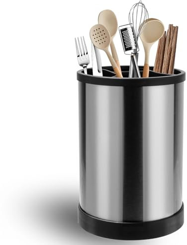 Lnopever Küchenutensilienhalter,Küchenutensilien Organizer aus Edelstahl,360° Drehbarer Utensilien Organizer, Edelstahl Schwarze Utensilien Caddy für die Arbeitsfläche, Küchen Aufbewahrung