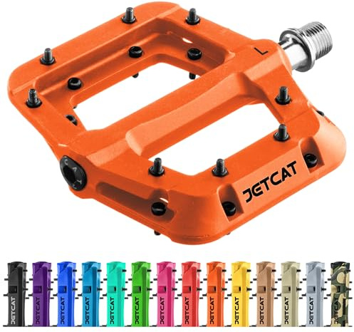 JETCAT Mountain Bike Pedals Flat - MTB Pedals Flat, Bicycle Pedals for BMX/MTN/Road/Gravel/EBike, BMX Pedals, Platform Pedals, Adults & Kids Bike Replacement - Orange 9/16