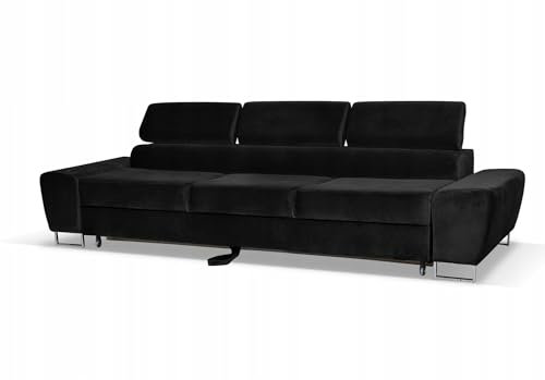 Family Meble Couch, Modell Bosso, Modernes Veloursofa, Dreisitzer-Sofa, Relaxsofa, Loungesofa, Fernsehsofa, Bequemes Sofa, Rückenlehne verstellbar, Für Wohnzimmer, Esszimmer, Schlafzimmer, Schwarz/S
